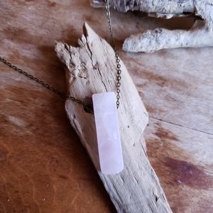Healing Pink Rose Quartz Bronze Necklace